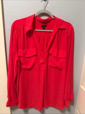 Ann Taylor Bright Red Button-Front Utility Shirt